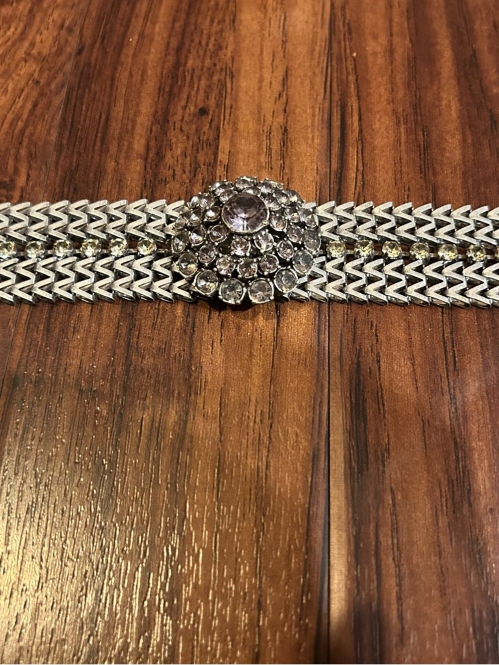 LOFT Silver-Tone Gunmetal and Rhinestone Brooch-style bracelet, magnetic closure - Picture 2 of 9